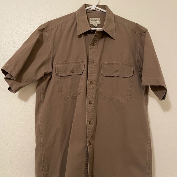 Cabela's Roughneck Stonewash Rugged Button Front Short Sleeve Shirt Brown Mens M - Picture 2 of 11